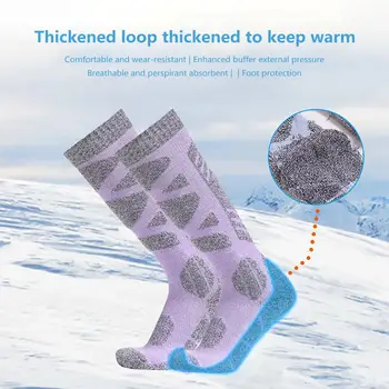 1 Чифт женски зимни ски чорапи с дълга тръба, памучни чорапи, абсорбиращи потта, сгъстено спортни чорапи на открито за каране на ски, джогинг