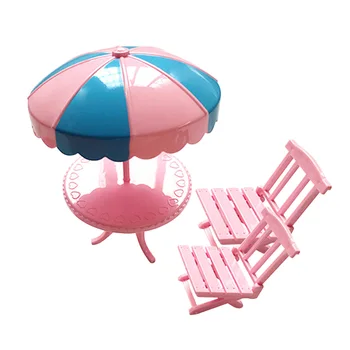 1 комплект Мини Плажен чадър, Маса Столове Набор от играчки модели декорация за детската джобен куклена къща Миниатюрен аксесоар за дома Подарък