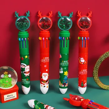 10 цвята химикалки с цветна с мастило 0,5 мм, Дядо Коледа, гел химикалки с снеговиком, канцеларски материали Kawaii, подаръци за децата, канцеларски материали