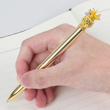 100 бр. / лот Метална химикалка писалка с ананас, пръстен, Сватбен подарък за офиси, химикалки, Черни, сини, без мастило, потребителски лого