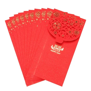 10ШТ китайски червени пликове, пликове за пари, сватбени червени пакети за коледната сватба (7X3,4 инча)