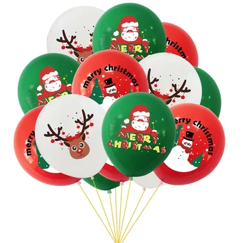 12шт 12-инчов нови коледни балони с коледните принтом, латексный топка, Дядо Коледа, Коледно дърво, декоративни балон