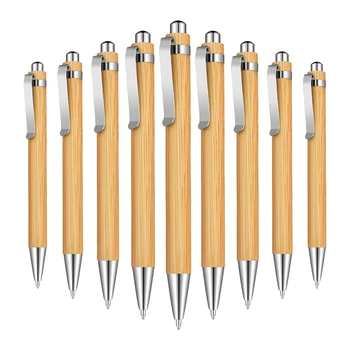 15 парчета Бамбук прибиращ химикалка писалка Черно мастило, 1 мм Канцеларски материали Дръжки Бамбук химикалка писалка Дървени химикалки