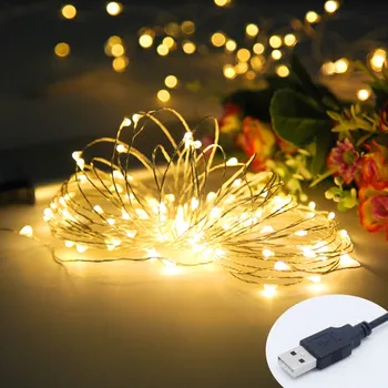 1бр 5 М, 10 М USB led гирлянди 50/100 светодиоди от сребърна тел, страхотна венец за коледната сватба, Коледа е празник, украса на дома