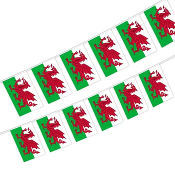 20 Броя Мини-Уелски Национални Знамена Висят На 5-метрова Въже с Размер 14X21 СМ, Висящ Банер-Овесени ядки, Флаг Уелс