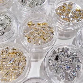 20 броя Луксозни извити кристали за дизайн на ноктите, планински кристал, Злато, сребро, метална сплав, Диамантени висулки за diy, декорации за нокти