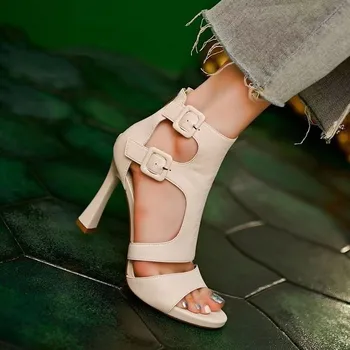 2023 Модни дамски летни лачени сандали, пикантен дамски официални обувки на висок ток с отворени пръсти и рибено уста, дамски чехли