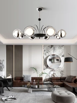 2024 Новата led полилей за всекидневната, сребристо-хромиран декоративен тавана лампа за спални, кухненски остров, окачена лампа в стил loft на клона