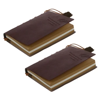 2X Елегантен класически тетрадка реколта кожени корици с чисти страници за дневник