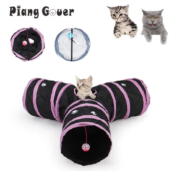 3 Дупки Сгъваем забавен тунел за домашни любимци, играчки за котки, образователни играчки, Tor Cat Pink Rabbit Play Tunnel Tube