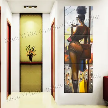 3, Панел, Ръчно Рисувани Секси Красотата на Жената Момичета Картина на Платно Изкуството на Куадрос Стенни Картини За Хола Без Рамка XY039