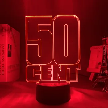 3d лампа 50 Cent за феновете на Осветлението за декорация на спалнята Подарък за рожден ден Led нощна светлина с променящите се цвят за батерия 50 Cent