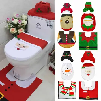 3шт Коледна украса Постелки за баня Коледна украса за тоалетна и баня Cartoony калъф за седалката на Тоалетната на Аксесоари за баня