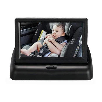 4,3-Инчов огледало с висока яснота на картината и 150 широк преглед на 8LED IR камера за нощно виждане за бебешка кола на задната седалка, сгъваем екран, огледален дисплей за столче за кола