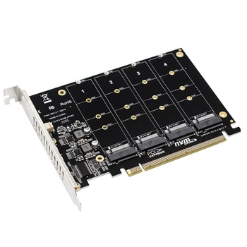 4 Порта M. 2 NVME SSD За Конвертиране на твърд диск PCIE X16 Адаптер 4x32 Gbit/с Поддръжка на карти Конвертор 2230/2242/2260/2280 Led Индикатор