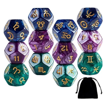 4 набор от карти Таро, 12-трети страни астрологически кости D12, игра на зарове със знака на съзвездието, игрови аксесоари за астро гадаене