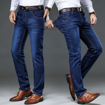 42 44, Пролетно-есенни нови класически мъжки дънки големи размери, модерен бизнес ежедневни стрейчевые плътно прилепнали черни сини мъжки маркови панталони