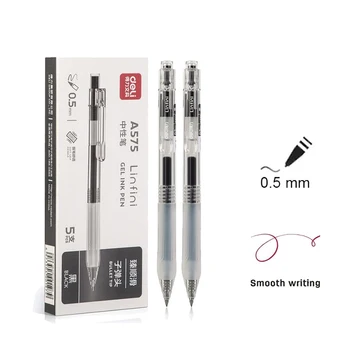 5 бр./кор. Гел химикалка Deli серия A575 Linfini 0,5 мм, Студентски химикалка с черно мастило, бързо съхнещи пишещи средства