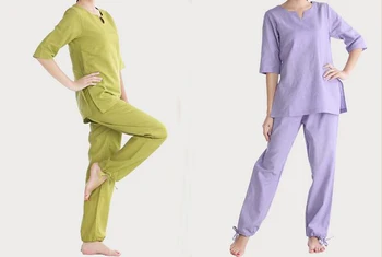 5 цвята висококачествен памук и лен, лято и пролет женствена форма за тайдзи, костюми за йога, комплекти дрехи за медитация, лилаво / greem