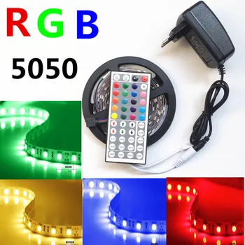 5M SMD RGB 5050 light tape Водоустойчив 150 LED Strip Light 44 Ключови дистанционно управление /dc 12V захранващ Адаптер EU /US led strip kit