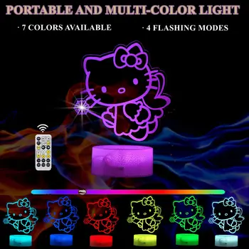 7-Цвят на Котешка Нощна Лампа Кити Lamp Sanrio Cinnamoroll Kuromi Change Decor Лампа с Дистанционно Управление Dimtimer Коледен Подарък За Момичетата За Рожден Ден