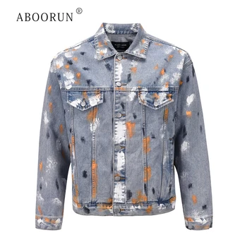 ABOORUN Hi Street, мъжки модни дънкови якета с модел, джинсовое палто с потертым принтом, градинска облекла, памучни якета за мъже