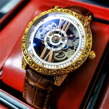 AOKULASIC Мъжки Ръчен Часовник Автоматично Механични Бизнес Спортни Прозрачни Мъжки Часовници Най-добрата Марка на Луксозни Skeleton Hollow Watch 501