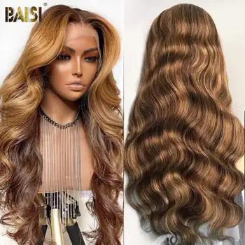 BAISI Hair Бразилски Перука, Завързана с Т-образна част, выделяющий Перука от човешки косъм, Бесклеевой цветен насипни вълна 200 плътност, човешки перуки за черни жени