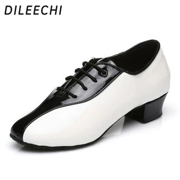DILEECHI/ мъжки черно-бели, мъжки обувки за латино танци, изкуствена кожа, обувки за възрастни по бални танци, обувки за партита, обувки за практикуване на квадратни танци, обувки за практики