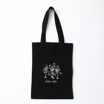 DINYAO Дамски черна холщовая чанта за покупки от 100% памук, чанти за парти на Хелоуин, чанти през рамо с голям капацитет