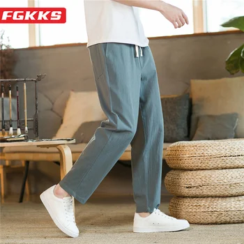 FGKKS 2023, Улични Ежедневни панталони, Мъжки Памучни Конопляные Преки Свободни панталони големи размери, Висококачествени Модерни Ежедневни панталони, мъжки