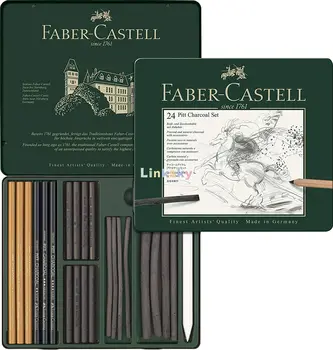 Faber-Castell Комплект Дървени въглища Pitt 24 Бр, 112978, Набор от естествени Карбонови щеки и Моливи за рисуване, Обхват на степени на твърдост