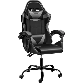 HealSmart с Капацитет 440 кг, Черно на Игралното стол за състезателни видео С облегалка и седалка по височина, Без да се поставка за крака, Сиво