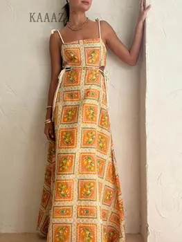 KAAAZI дамски модни джапанки макси рокля цветен печат ръкави-линия на експозиции в елегантна дълга рокля празник на лятото