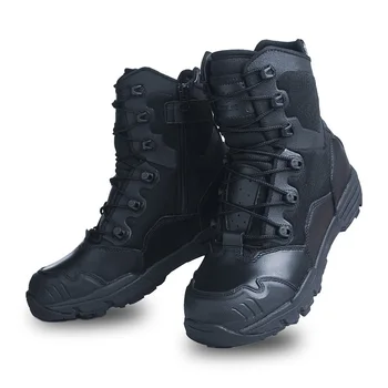 KIICEILING туристически обувки тактически обувки за мъже кожени армейските военни високи обувки с цип лов, катерене бойна маратонки пустинята 