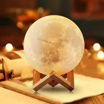 Led нощна светлина 3D Печат Лунна Лампа със Стойка от 8 см/12 см Настолна Лампа На Батерии Декор Спални Звезден Лунна Светлина, за Деца