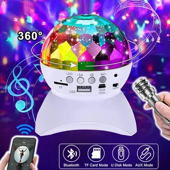 Led с лампа Безжична слушалка Bluetooth RGB Въртящата Дискотека на DJ Лампа Коледни Светлини за парти по случай рождения Ден на Бижута Топка проектор