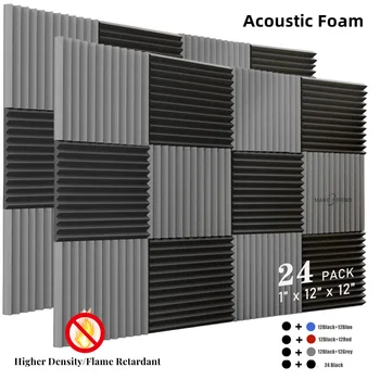Make friend 24 опаковане на Студийната акустична пяна 30x30x2,5 см, Студийни звуко изолационни панели с висока плътност Характеристики на изолационни панели