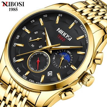 NIBOSI Нови Модни Златни Мъжки Спортни часовници Водоустойчиви С Хронограф Мъжки Ръчен Часовник Творчески С Автоматична Дата на Нажежен Relogio Masculino