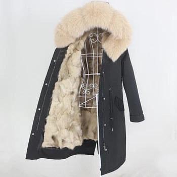 OFTBUY Нова парк X-long, Водоустойчив зимно яке, дамско палто с качулка от естествена кожа Лисица, Дебела топла подвижната градинска на горно облекло
