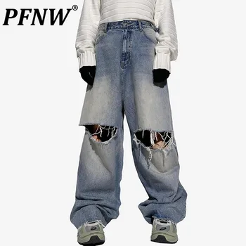 PFNW Пролет Лято Мъжки Градинска Облекло Тъмно Облекло Износени Дънки Techwear Модни Широки Дънкови Панталони в стил Сафари 12A9792