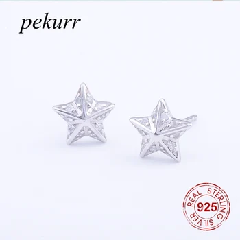 Pekurr 925 сребро, обици-карамфил под формата на 3D концепцията за жени, модни геометрични орнаменти с пентаграма, прекрасен подарък за момичета