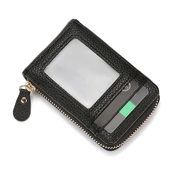 RFID Мъжки Държач За Карти Унисекс Портфейл От Естествена Кожа Визитница с Цип Защитен Калъф За Карти ID Притежателите на Банкови Карти в Чантата си