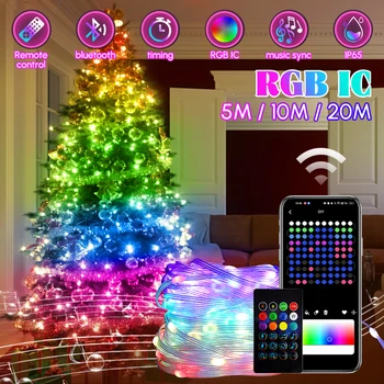 RGB Светлините на Коледната Елха Коледна Празнична Парти Led Низ Лампа за Външно Приложение за Дистанционно Управление USB Синхронизиране на Музика Венец Страхотна Светлина Декор