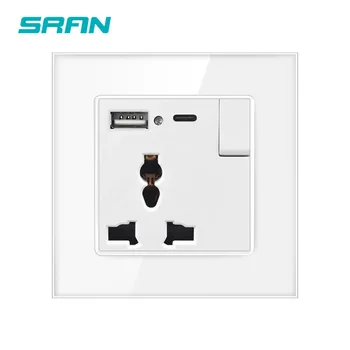 SRAN 3-информация за universal розетка с ключ и порта за зареждане USB Type C за iPhone и Android, панел от закалено стъкло 86 * 86 мм