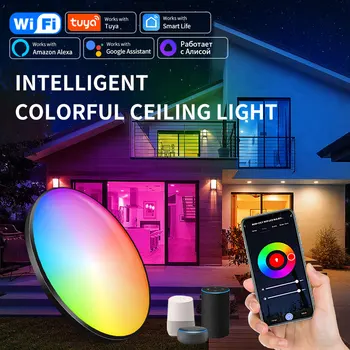 Sasha WIFI 5-бандов Двухрежимный RGB + WW + CW Кръг на Тавана Лампа AC220V 24 W Smart Life за Алекса Google Assistant Затемняющие Иллюзионные Лампи