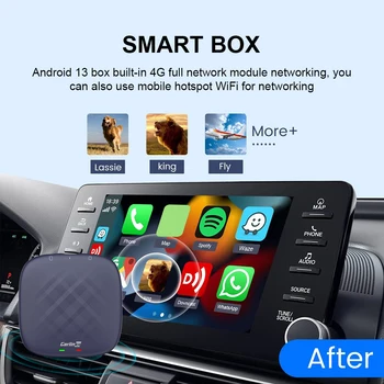 Smart Box Wireless Carplay Android Auto WiFi 2.4 + 5G Безжичен адаптер Android 13.0 AI Box Плюс 8 + 128 GB / 4 + 64 GB QCM 8-Ядрен процесор 6125