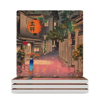 Tsuchiya Koitsu - Керамични подложки Evening at Ushigome (Квадратни) керамичен сет, подложка за чайника, Чаша за чай и напитки, эстетичные Влакчета