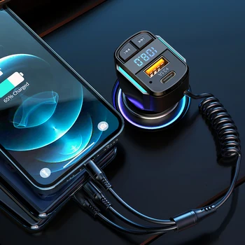 USB зарядно устройство, FM трансмитер Бързо зареждане на Бързо зарядно устройство с Bluetooth-Съвместими захранващ адаптер QC3.0 Type C за iPhone Huawei