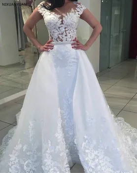 Vestido De Noiva Сватбена рокля Русалка с подвижна влак Сватба рокли Иллюзионные сватбени рокли Секси рокля